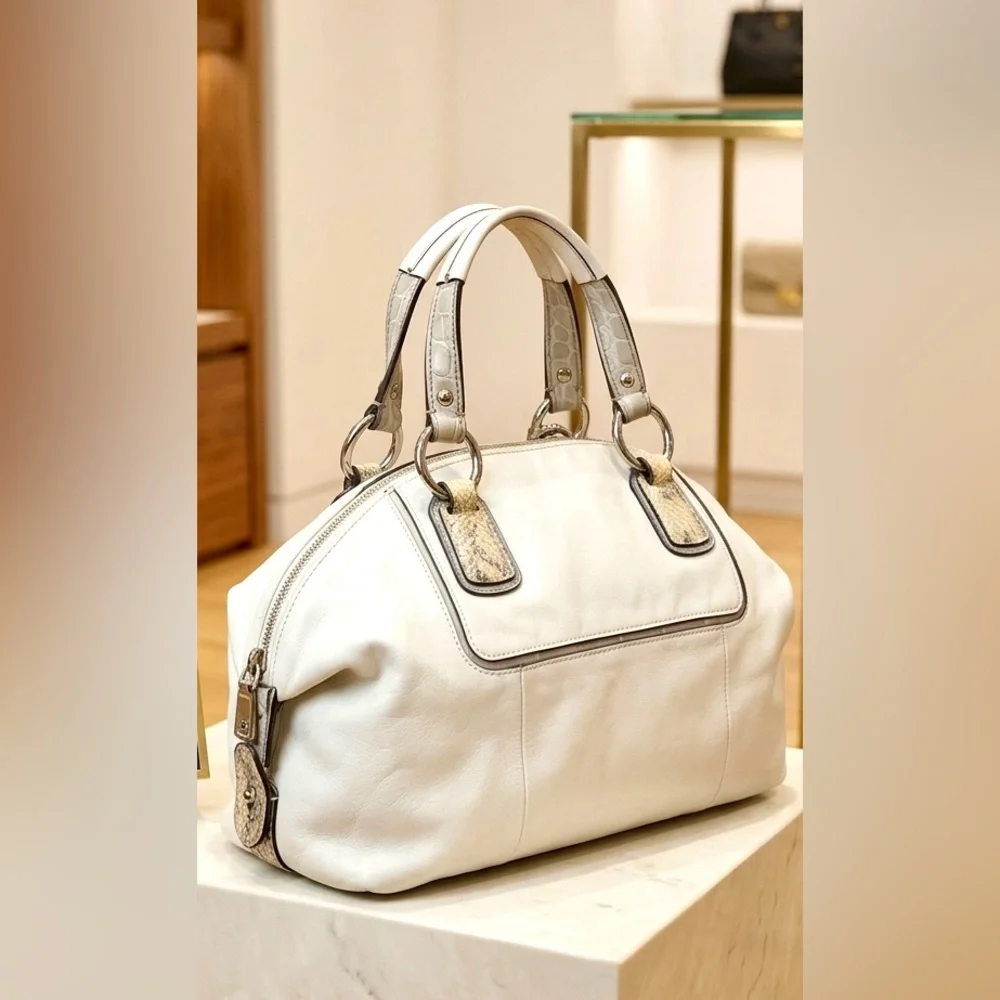 Coach Madison Dowel Satchel Bag White Leather Python & Croc Trims 19308 - Picture 7 of 9